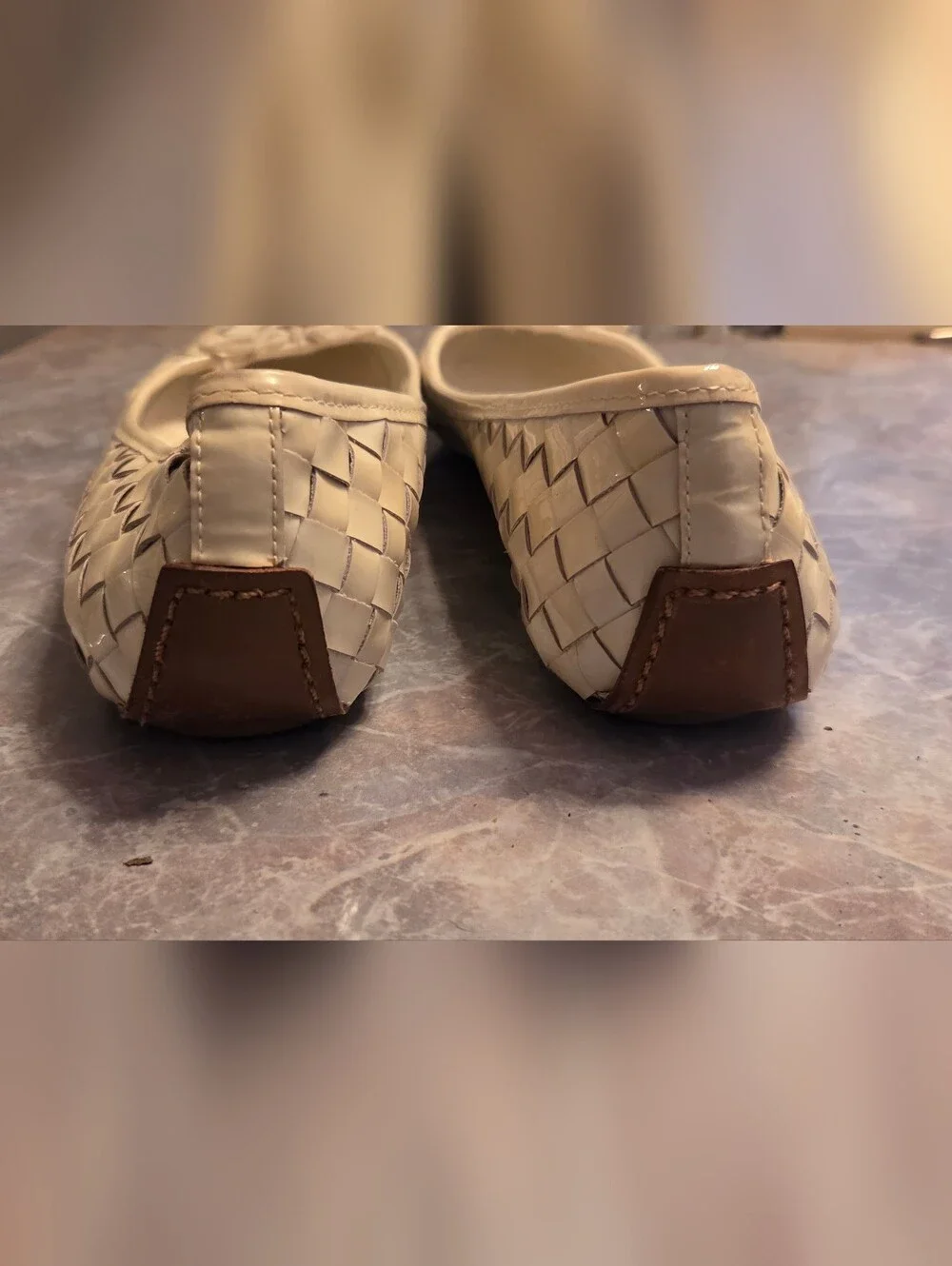 Tory Burch White Woven Patent Ballet Flats